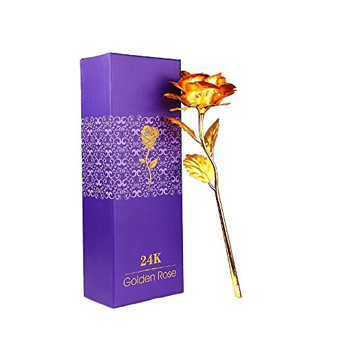 OrchidBest 24K Gold Foil Rose, Full Blossom Flower with Gift-box for Loved One, Ideal Gift for Valentine, Mothers’ Day, Birthday, Anniversary, Wedding, Fadeless Rose for Love Last Forever (Golden)