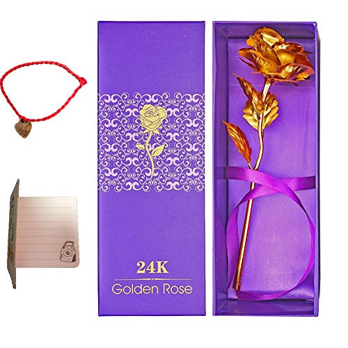 OrchidBest 24K Gold Foil Rose, Full Blossom Flower with Gift-box for Loved One, Ideal Gift for Valentine, Mothers’ Day, Birthday, Anniversary, Wedding, Fadeless Rose for Love Last Forever (Golden)