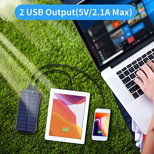 ORITO Cargador Solar Portátil Power Bank Solar 16000mAh, Batería Externa Solar con Carga Rápida 2 Salidas USB y 1 Entrada USB-C IP65 Impermeable 15 LED Linterna SOS 4 Modos, para Smartphones y iPad
