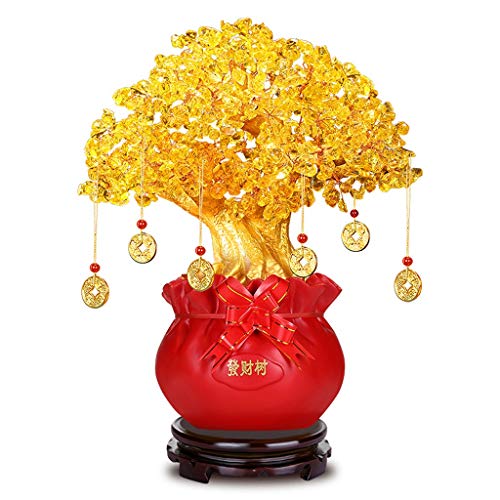 Ornamento de Escritorio Decoración citrino fortuna ornamento de la sala de estar Equipamiento del hogar Feng Shui del árbol del dinero moneda de oro de la Fortuna Bolsa Pot Feng Shui Bonsai artesanías