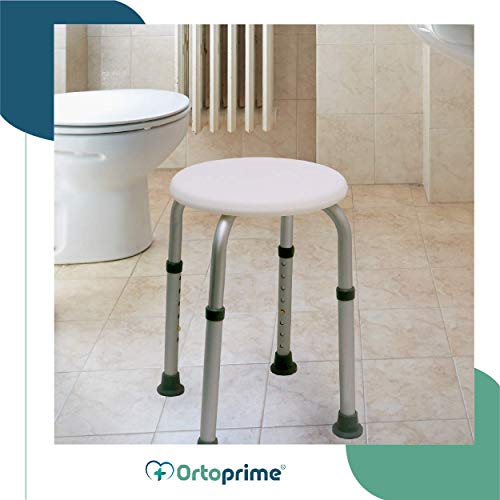 OrtoPrime Taburete de Ducha Redondo - Taburete Baño Antideslizante para discapacitados o ancianos - Silla Ortopédica para ducha - Altura Regulable