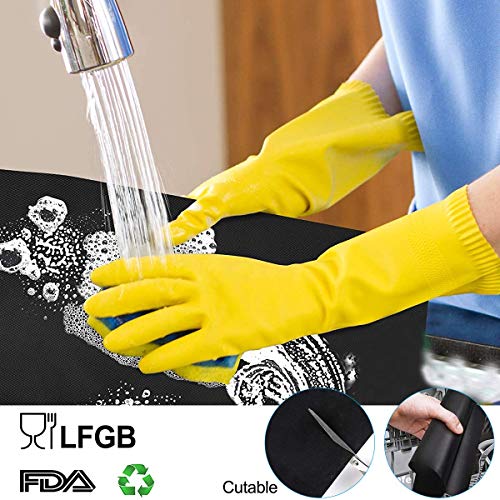 Osaloe Esteras de Barbacoa con Pequeño Cepillo de Silicona y Acortar, Juego de 4 Piezas Alfombrillas de Barbacoa Antiadherentes Reutilizable para Parrilla, Horno, Gas Carbón, BBQ (Negro)