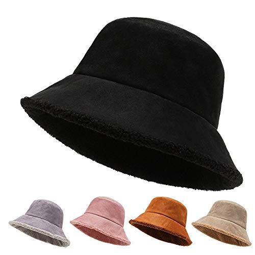 Otoño E Invierno Femenino Japonés Simple Color Puro Sombrero De Pescador Tendencia Casual Lana De Cordero Cálido Estudiante Sombreros De Cubo Sombreros De Panamá Rosaenvío Gratis