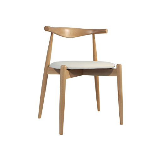 Oui Home - Silla Estilo CH20- Estilo Elbow Chair de Carl Hansen Dan Asiento Blanco.