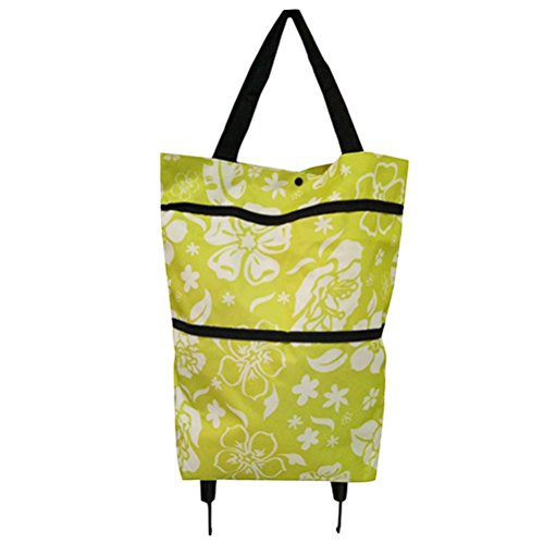 OUNONA Carrito de Compras Plegable de Tela con Rudas (Hojas Verdes)