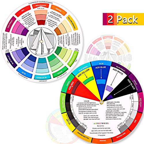 Outus 2 Piezas Rueda de Artista de Color, Guía de Aprendizaje de Mezcla de Pintura Herramienta de Enseñanza de Clase de Arte para Maquillaje Tablero de Mezcla Colores (5,5 Pulgadas/ 14 cm)