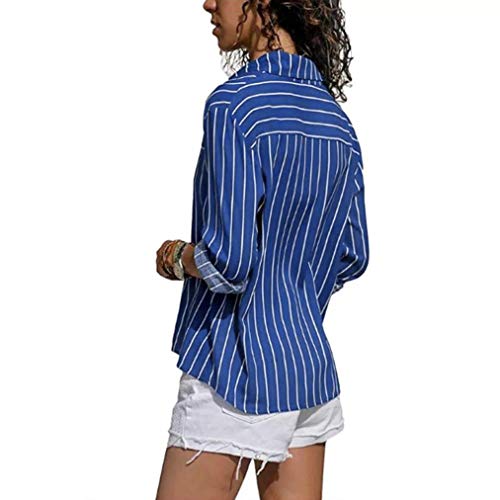 Overdose Blusa para Mujer OtoñO Primavera Nueva Mejor Venta De Moda Casual De Manga Larga Color Block Stripe Button Camisetas Tops (L, Azul-C)