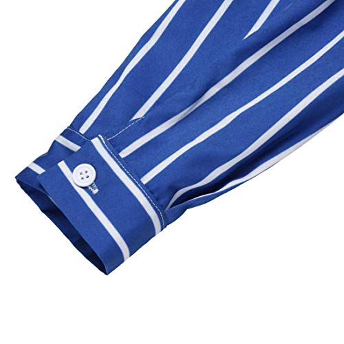 Overdose Blusa para Mujer OtoñO Primavera Nueva Mejor Venta De Moda Casual De Manga Larga Color Block Stripe Button Camisetas Tops (L, Azul-C)