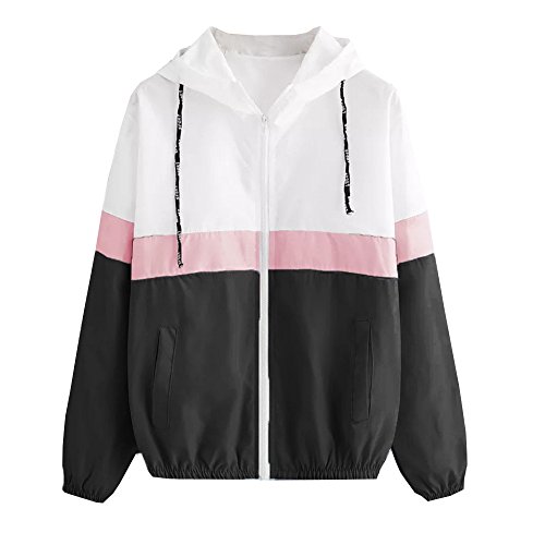 Overdose Nuevo Modelo De Moda Mujeres Manga Larga Patchwork Piel Fina Trajes con Capucha Cremallera Casual Sport Coat Sudadera con Capucha Superior (M, P-Negro)