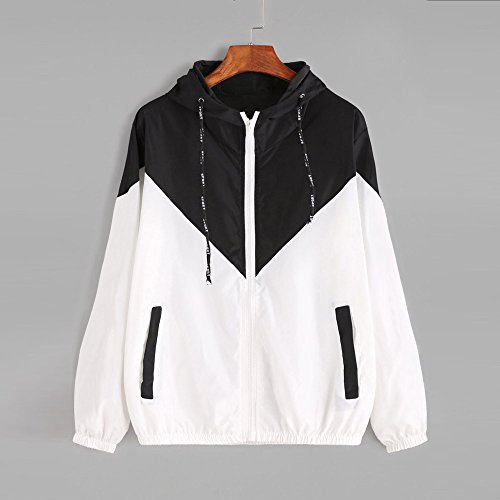 Overdose Nuevo Modelo De Moda Mujeres Manga Larga Patchwork Piel Fina Trajes con Capucha Cremallera Casual Sport Coat Sudadera con Capucha Superior (M, Q-Negro)