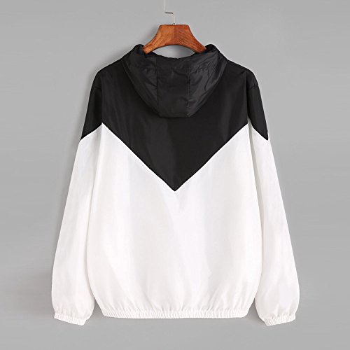 Overdose Nuevo Modelo De Moda Mujeres Manga Larga Patchwork Piel Fina Trajes con Capucha Cremallera Casual Sport Coat Sudadera con Capucha Superior (M, Q-Negro)