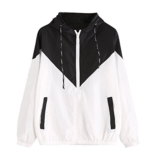 Overdose Nuevo Modelo De Moda Mujeres Manga Larga Patchwork Piel Fina Trajes con Capucha Cremallera Casual Sport Coat Sudadera con Capucha Superior (M, Q-Negro)