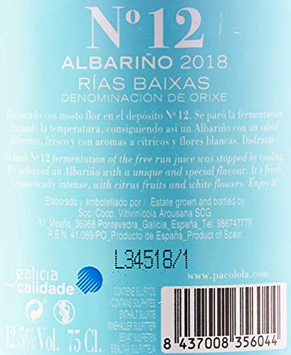 Paco & Lola Nº 12, Vino Blanco - 3 botellas de 75 cl, Total: 2250 ml