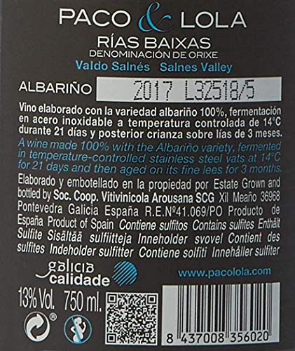 Paco & Lola, Vino Blanco - 3 botellas de 75 cl, Total: 2250 ml