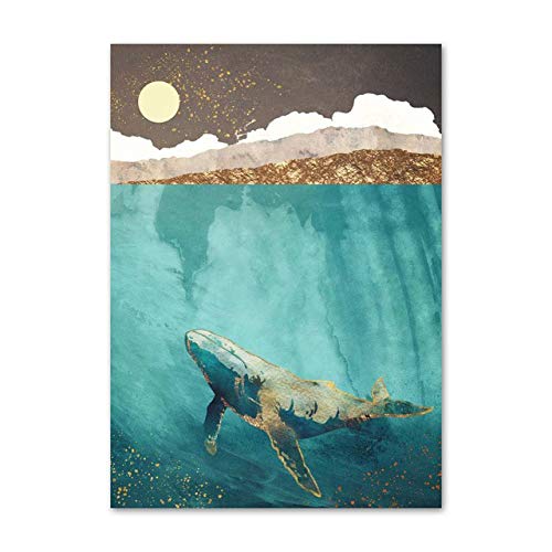 Paisaje abstracto Mountain Deer Whale Nordic Poster And Print Mural Art Canvas Living Room Decoration 20X25 cm