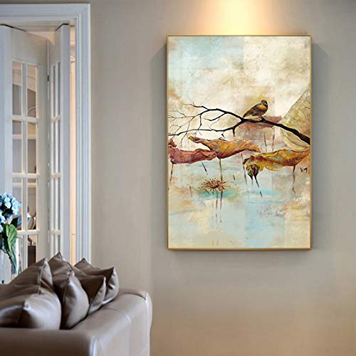 Paisaje lienzo pintura flores y pájaros carteles e impresiones para decoración de la sala cuadros de pared 60x90cm