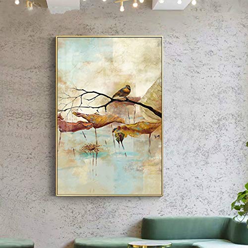 Paisaje lienzo pintura flores y pájaros carteles e impresiones para decoración de la sala cuadros de pared 60x90cm