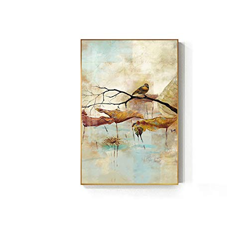 Paisaje lienzo pintura flores y pájaros carteles e impresiones para decoración de la sala cuadros de pared 60x90cm