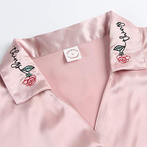 Pajamas Servicio A Domicilio De Lujo De Seda De Primavera Y Otoño, Conjunto De Pijamas De Señoras,Rosado,L