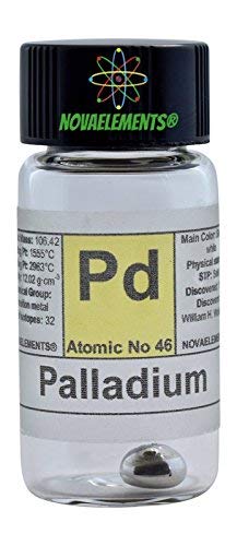 Paladio Metal Elemento 46 Pd 99,99% Pellets de 0.5 Gramos en Vial de Vidrio con Etiqueta