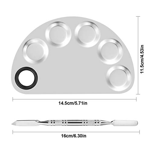 Paleta de mezcla de maquillaje, Paletas de cosmética de Acero Inoxidable con Espátula Herramienta para sombra de ojos pestañas lápices labiales arte de uñaspara la pintora maquilladora-Plata
