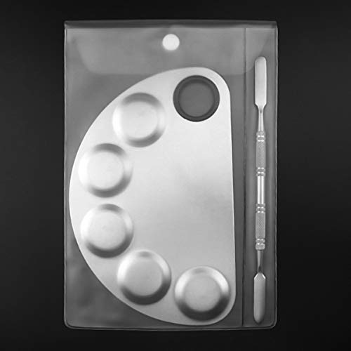 Paleta de mezcla de maquillaje, Paletas de cosmética de Acero Inoxidable con Espátula Herramienta para sombra de ojos pestañas lápices labiales arte de uñaspara la pintora maquilladora-Plata