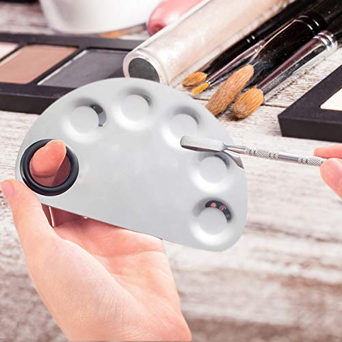 Paleta de mezcla de maquillaje, Paletas de cosmética de Acero Inoxidable con Espátula Herramienta para sombra de ojos pestañas lápices labiales arte de uñaspara la pintora maquilladora-Plata
