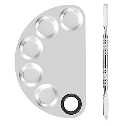 Paleta de mezcla de maquillaje, Paletas de cosmética de Acero Inoxidable con Espátula Herramienta para sombra de ojos pestañas lápices labiales arte de uñaspara la pintora maquilladora-Plata