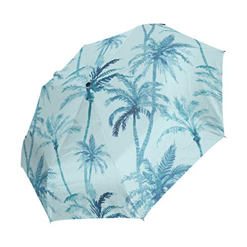 Palm Blue Umbrella Mujeres Chica Hombres Automático Abierto Cerrar Pequeños Totes Lluvia Domingo Señoras 3 Plegable