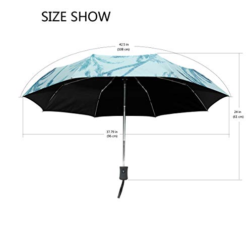 Palm Blue Umbrella Mujeres Chica Hombres Automático Abierto Cerrar Pequeños Totes Lluvia Domingo Señoras 3 Plegable