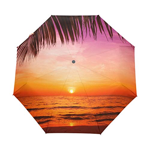 Palm Sunset Umbrella Mujeres Niña Hombres Automático Abierto Cerrar Pequeños Totes Lluvia Domingo Señoras 3 Plegable