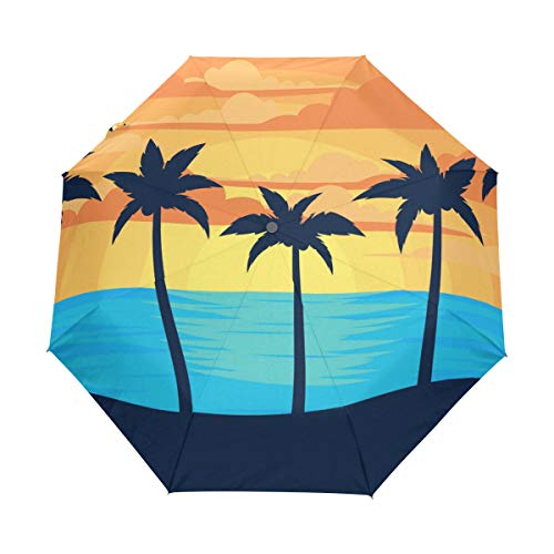Palm Umbrella Mujeres Niña Hombres Automático Abierto Cerrar Pequeños Totes Lluvia Domingo Señoras 3 Plegable