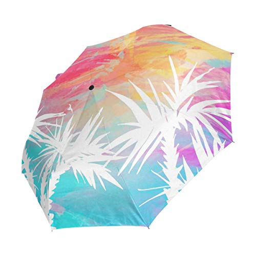 Palm Umbrella Mujeres Niña Hombres Automático Abierto Cerrar Pequeños Totes Lluvia Domingo Señoras 3 Plegable