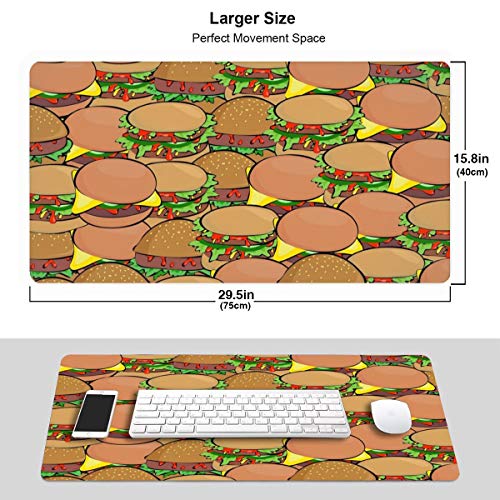 Pamela Ford Delicious Burger - Alfombrilla para ratón de gran tamaño, 40 x 75 cm, antideslizante, impermeable, para juegos de oficina, aprendizaje