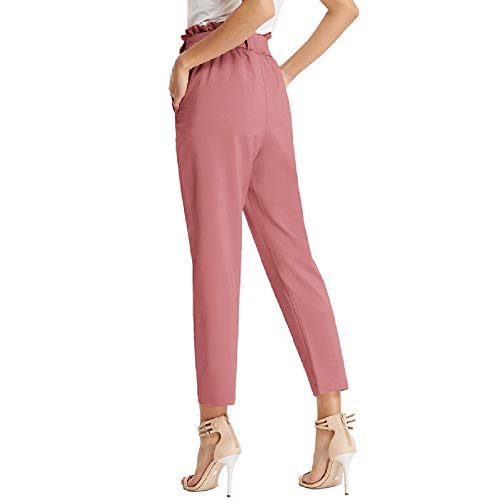 Pantalones Anchos de Verano para Mujer con Cinturón Elástico de Cintura Alta con Lazo Informal Transpirable Rosa Claro S Claf1011-11
