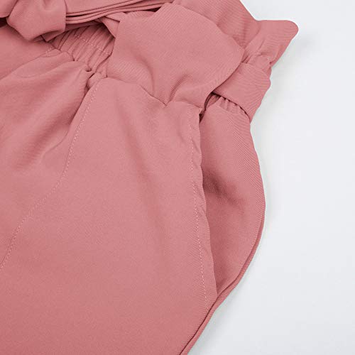 Pantalones Anchos de Verano para Mujer con Cinturón Elástico de Cintura Alta con Lazo Informal Transpirable Rosa Claro S Claf1011-11