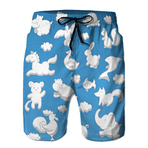 Pantalones Cortos de Playa de Secado rápido para Hombres más nuevos Animales Nube Dibujos Animados Estilo para niños Silueta Blanco