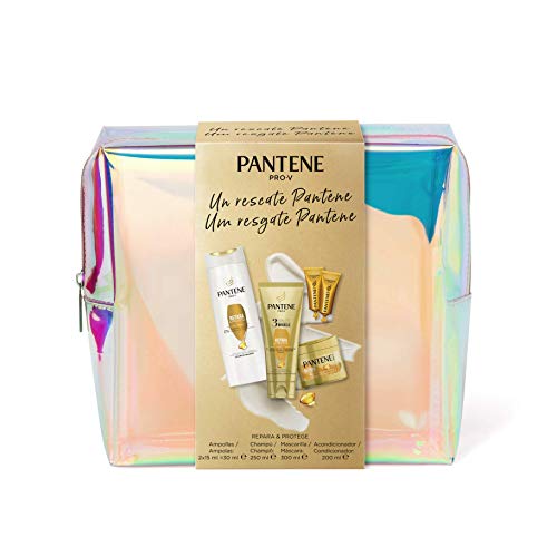 Pantene Pro-V Repara y Protégé Neceser Rescate - Pack ahorro para pelo dañado, Champú 250ml + Acondicionador Diario 3MM 200ml + Mascarilla Capilar Reconstructora de Keratina 300ml + Ampollas 2x15ml