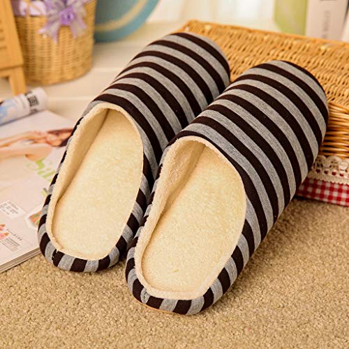 Pantuflas Casa Invierno Mujer Hombre Zapatillas de Algodón Cálido Zapatillas de Estar por Casa Zapatos Rayas Interior Confort Suave Pareja Adultos Yvelands(café,44)