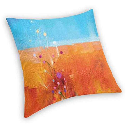 Papalikz Velvet Soft Decorative Square Accent Throw Pillow Covers Cushion Case,Abstract Meadows Under Blue Sky Nature Themed Artwork Beauty Floral Illustration,for Sofa Bedroom Car, 18 x 18 Inches