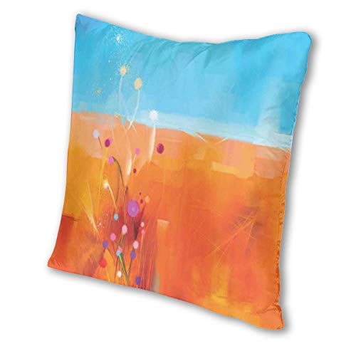 Papalikz Velvet Soft Decorative Square Accent Throw Pillow Covers Cushion Case,Abstract Meadows Under Blue Sky Nature Themed Artwork Beauty Floral Illustration,for Sofa Bedroom Car, 18 x 18 Inches