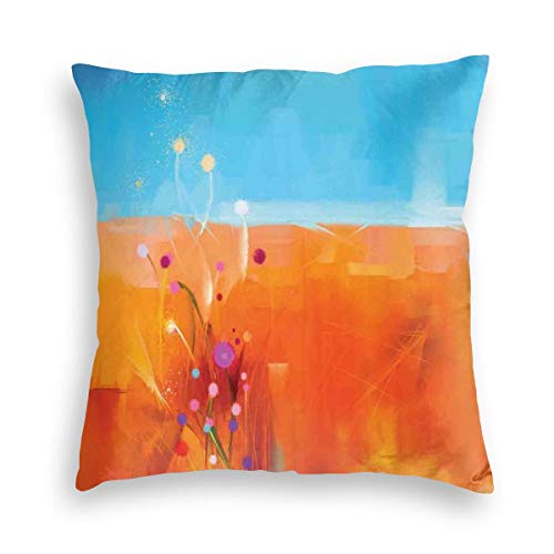 Papalikz Velvet Soft Decorative Square Accent Throw Pillow Covers Cushion Case,Abstract Meadows Under Blue Sky Nature Themed Artwork Beauty Floral Illustration,for Sofa Bedroom Car, 18 x 18 Inches