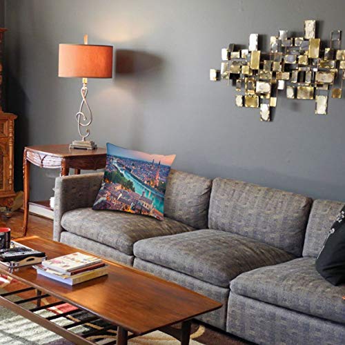 Papalikz Velvet Soft Decorative Square Accent Throw Pillow Covers Cushion Case,Verona Italy During Summer Sunset Blue Hour Adige River Medieval Historcal,for Sofa Bedroom Car, 18 x 18 Inches