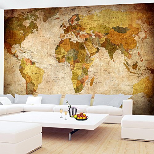 Papel Pintado Fotográfico Mapa del mundo 308 x 220 cm Tipo Fleece no-trenzado Salón Dormitorio Despacho Pasillo Decoración murales decoración de paredes moderna - 100% FABRICADO EN ALEMANIA - 9015010b