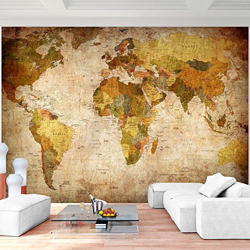 Papel Pintado Fotográfico Mapa del mundo 308 x 220 cm Tipo Fleece no-trenzado Salón Dormitorio Despacho Pasillo Decoración murales decoración de paredes moderna - 100% FABRICADO EN ALEMANIA - 9015010b