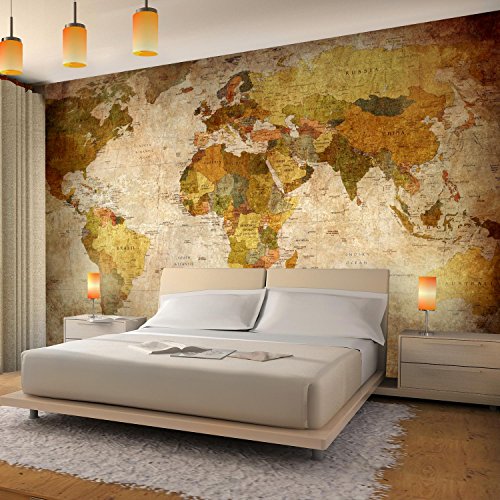 Papel Pintado Fotográfico Mapa del mundo 308 x 220 cm Tipo Fleece no-trenzado Salón Dormitorio Despacho Pasillo Decoración murales decoración de paredes moderna - 100% FABRICADO EN ALEMANIA - 9015010b