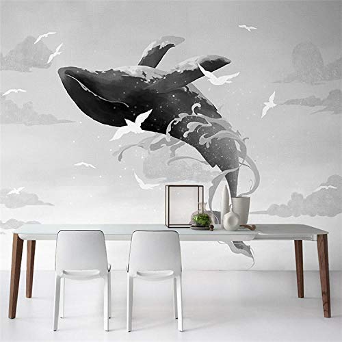 Papel tapiz de fondo del dormitorio gran sala de ballenas azules mediterráneas sala de estar papel tapiz de fondo de la pared revestimiento de paredes papel tapiz mural 3d sala de est350cm×256cm