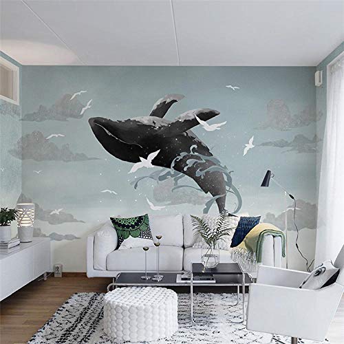 Papel tapiz de fondo del dormitorio gran sala de ballenas azules mediterráneas sala de estar papel tapiz de fondo de la pared revestimiento de paredes papel tapiz mural 3d sala de est350cm×256cm