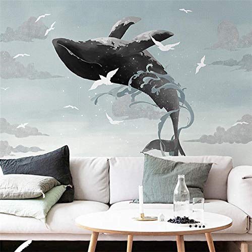 Papel tapiz de fondo del dormitorio gran sala de ballenas azules mediterráneas sala de estar papel tapiz de fondo de la pared revestimiento de paredes papel tapiz mural 3d sala de est350cm×256cm