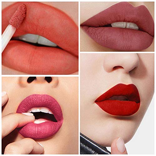 Paquete de 4 paquetes de lápiz labial líquido mate aterciopelado Kit de brillo de labios natural a prueba de agua de larga duración Juego de brillo de labios mate para niñas Mujeres